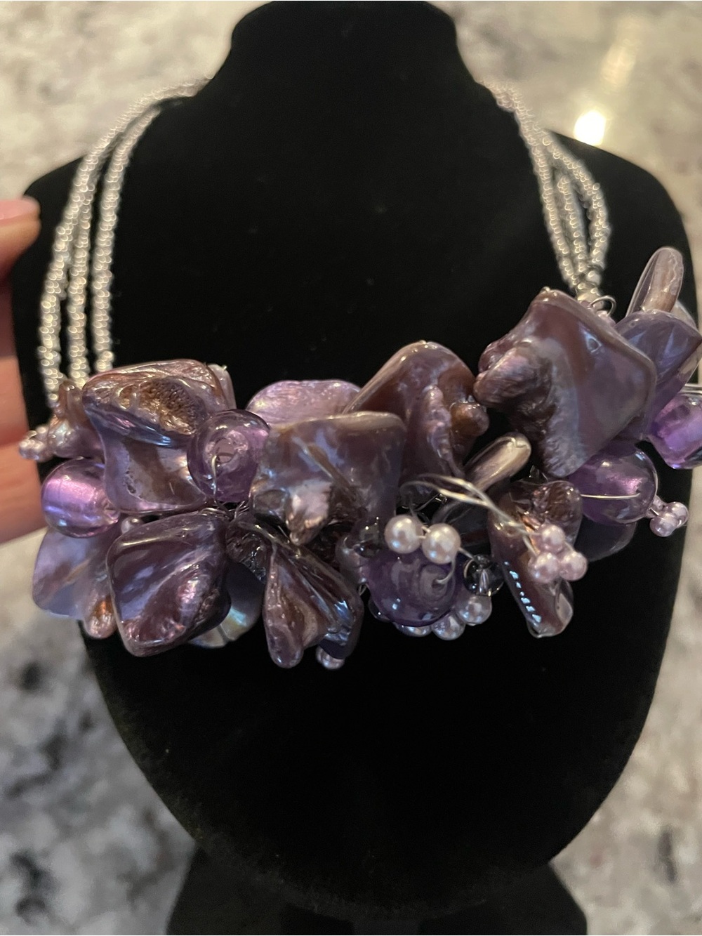 Elegant Purple Cluster Beaded Statement Necklace